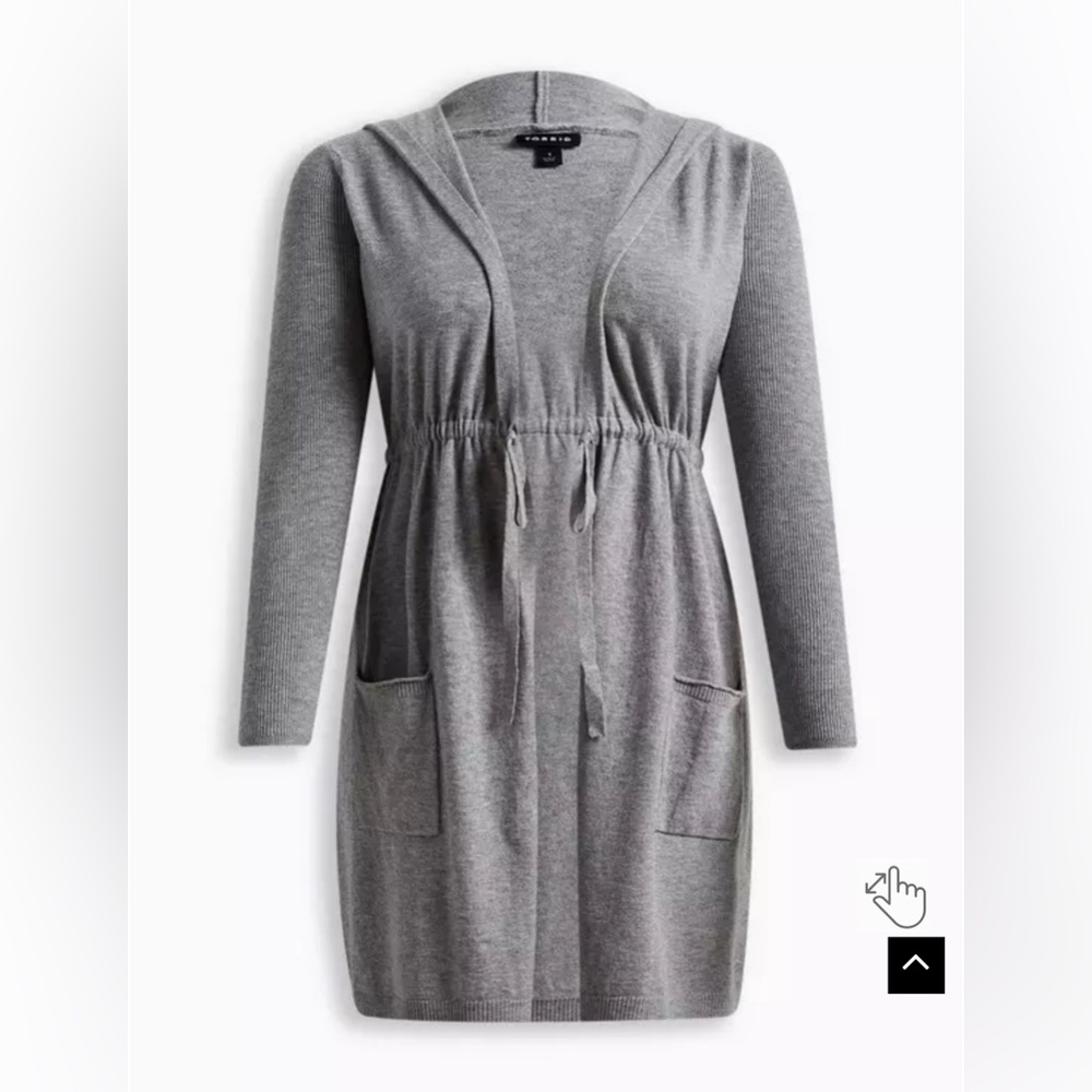 Torrid Plus Size Grey Plush Hooded Cinched Waist Cardigan Sweater - 14/16
